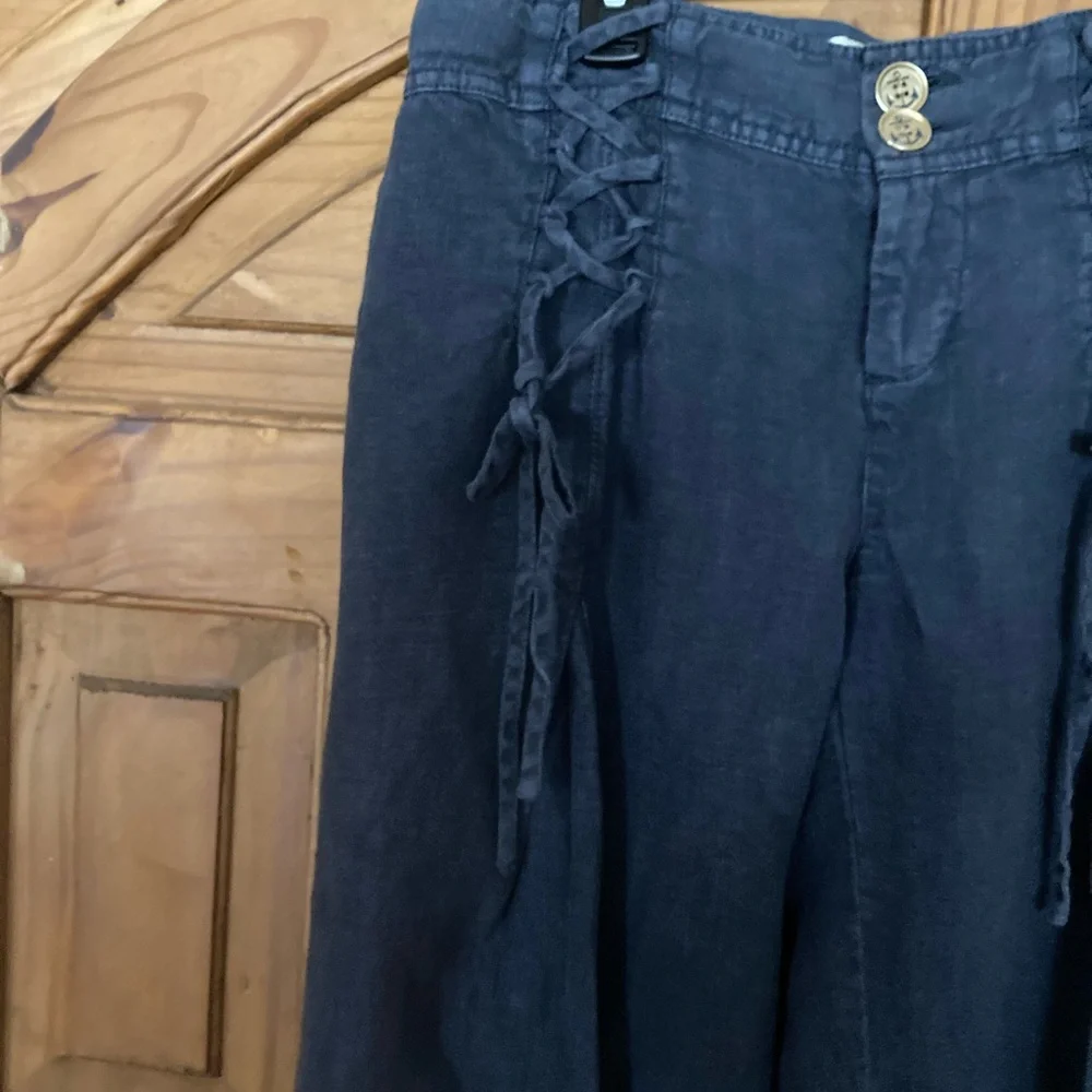 2/10.00 Elevenses Dark Blue Wide-Leg Jeans with Lace-Up Detail - Picture 2 of 8